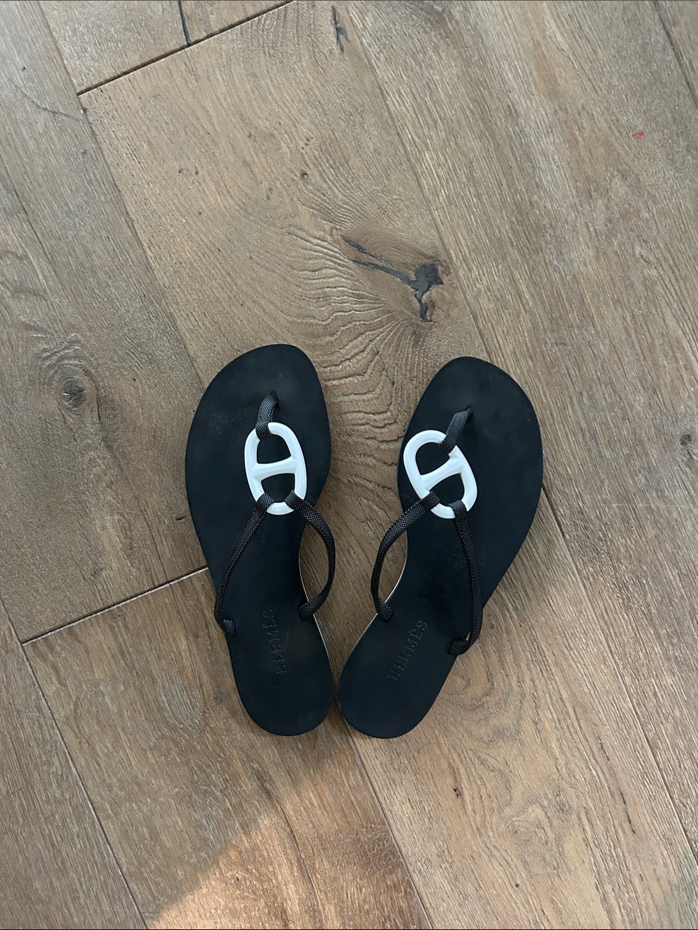 Hermes Black and White Kala Nera Charm Sandals